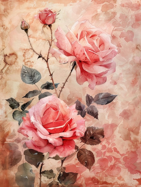 Photo une peinture de roses roses avec le mot amour dessus