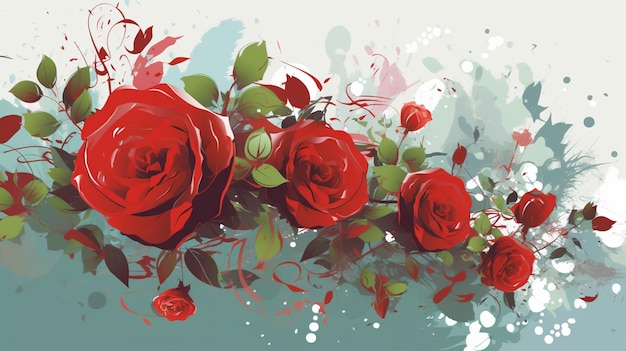 Photo une peinture de roses rouges avec des feuilles vertes.