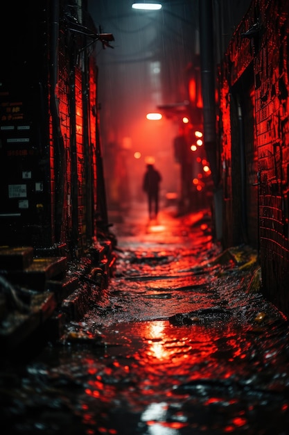 peinture de rue déversant de la pluie et des lumières reflétant l'eau sur la plate-forme