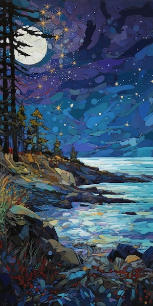 Peinture rupestre d'une nuit étoilée sur les plaines du littoral par Erin Hanson