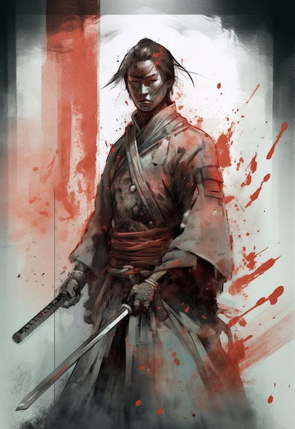 Peinture d'un samouraï avec une épée à la main