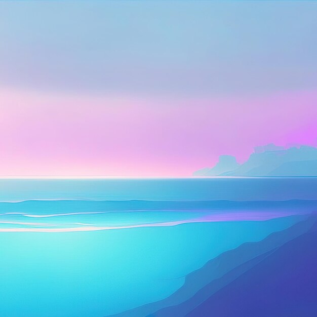 Photo une peinture d'une scène de plage avec un ciel violet et rose.