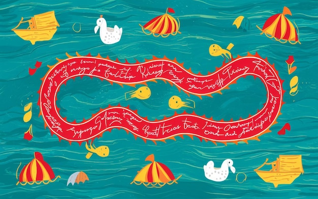 une peinture d'un serpent avec les mots " mouettes de mer " sur l'eau