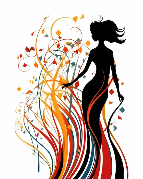 Photo peinture silhouette d'une belle femme aux cheveux longs différentes poses art d'illustration fond solide