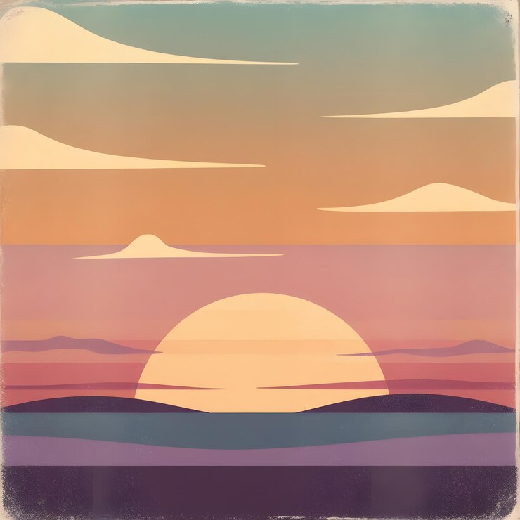 Photo une peinture d'un soleil couchant sur une montagne