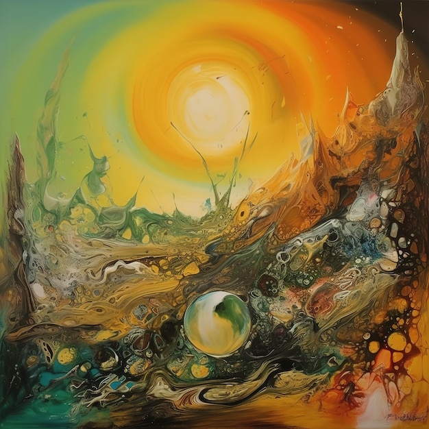 Une peinture d'un soleil et du soleil est réalisée par un artiste.