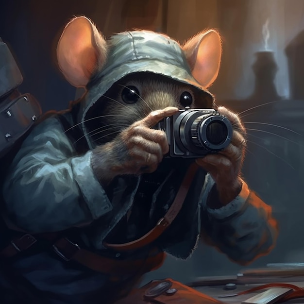 peinture d'une souris prenant une photo avec un appareil photo IA générative