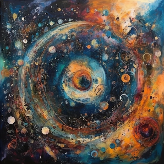 Une peinture d'une spirale avec un trou noir au centre.