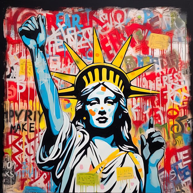 une peinture d'une statue de la liberté avec le mot liberté dessus