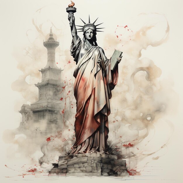 Peinture d'une statue de la liberté avec une torche à la main