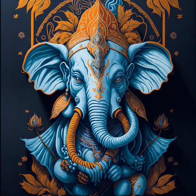 Une peinture d'un support mural Ganesha bleu