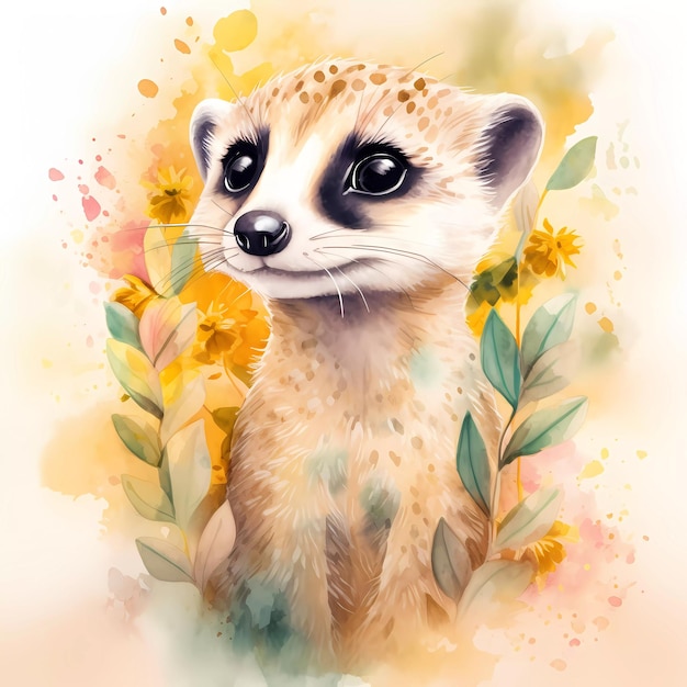 Une peinture d'un suricate avec des fleurs et le mot suricate dessus