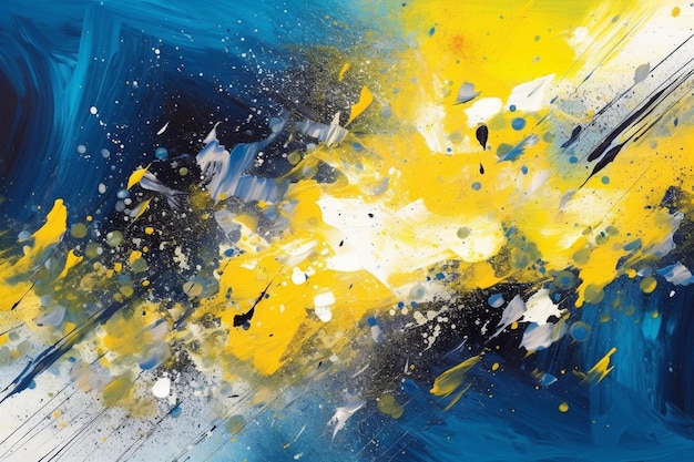 Une peinture d'un tableau bleu et jaune avec le mot " dessus "