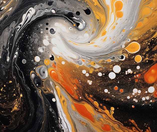 Une peinture d'un tableau noir et blanc aux couleurs orange et noir.