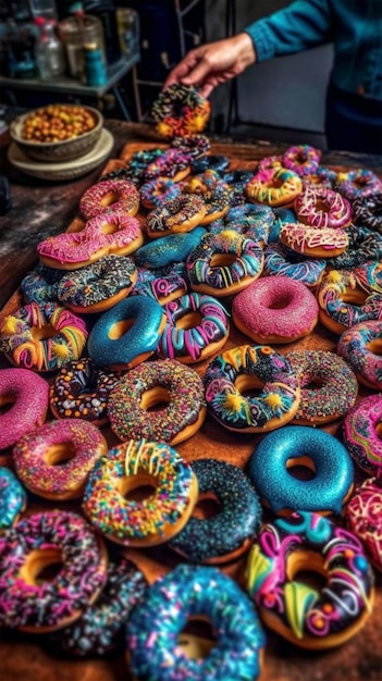 peinture d'un tas de beignets de différentes couleurs