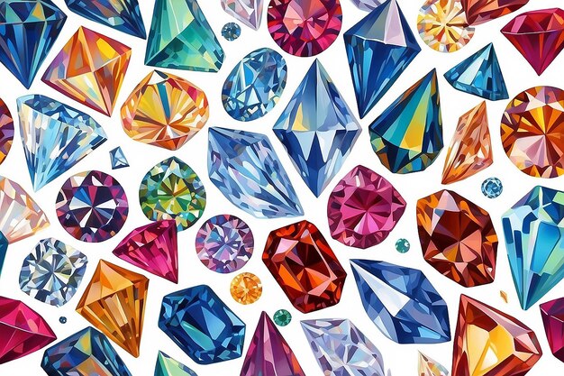 Une peinture d'un tas de diamants de différentes couleurs sur une surface blanche générative ai