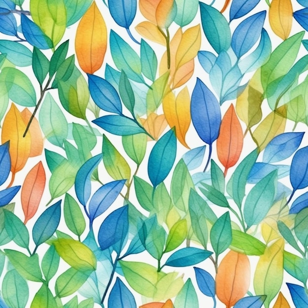 Une peinture d'un tas de feuilles qui sont peintes à l'aquarelle ai générative