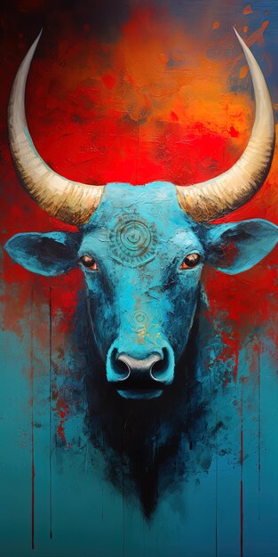 Photo une peinture d'un taureau avec un fond rouge avec un contexte rouge