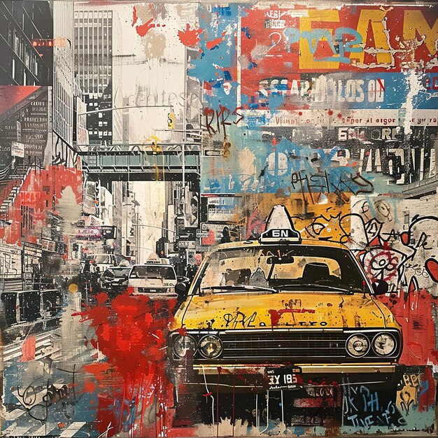 une peinture d'un taxi avec le mot la dessus