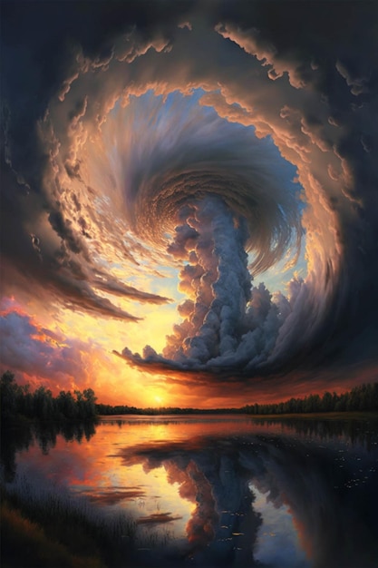 Peinture d'une tempête sur un plan d'eau ai génératif