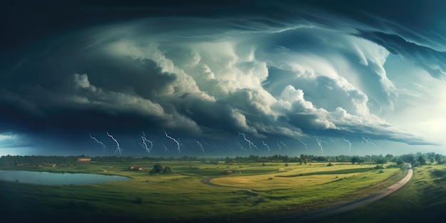 Une peinture d'une tempête sur une route de campagne