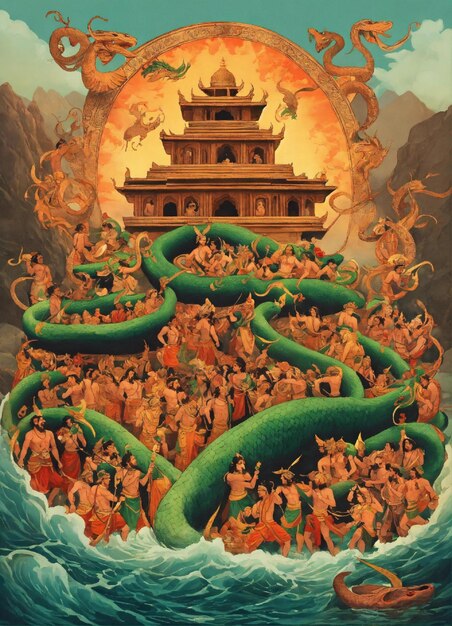 Photo une peinture d'un temple avec un dragon dessus