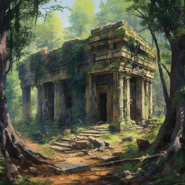 Une peinture d'un temple avec le mot angkor dessus