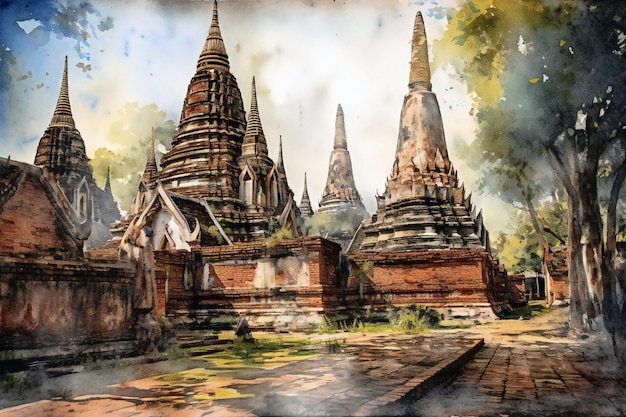 Une peinture d'un temple en Thaïlande