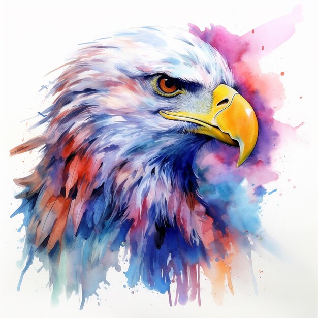 peinture d'une tête d'aigle colorée avec un fond blanc