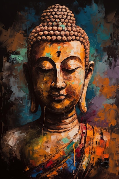 Une peinture d'une tête de bouddha.