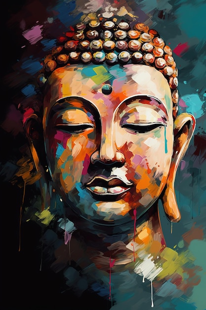 Une peinture d'une tête de bouddha