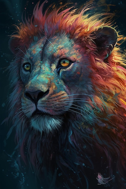 Une peinture d'une tête de lion