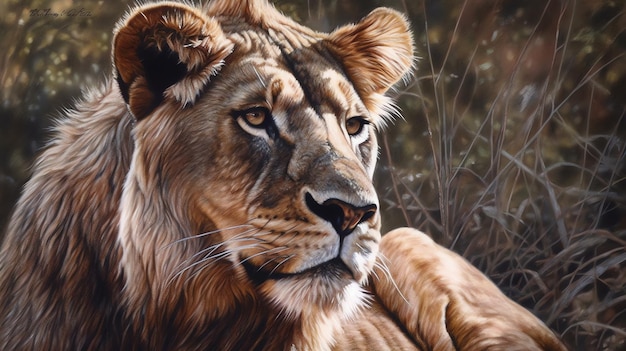 Une peinture d'une tête de lion