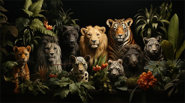 Photo une peinture d'un tigre et d'autres animaux