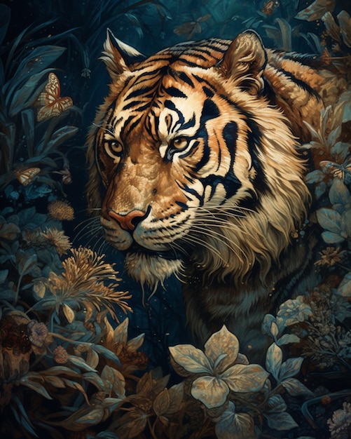 Une peinture d'un tigre dans l'obscurité