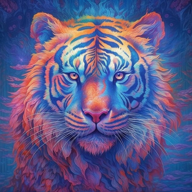 une peinture d'un tigre avec un fond coloré ai générative