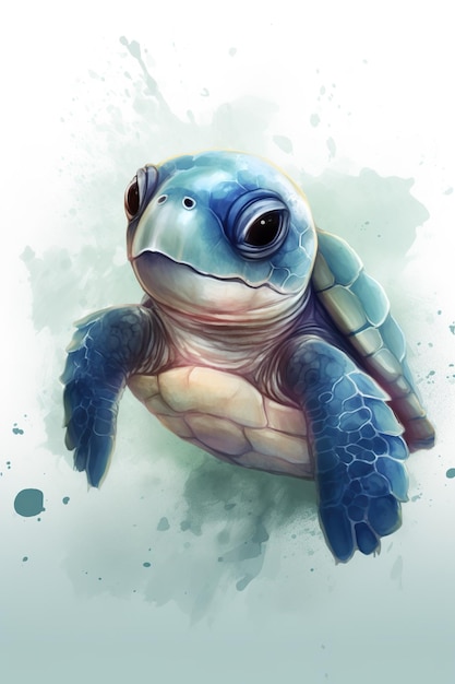 Peinture de tortue à l'aquarelle drôle IA générative