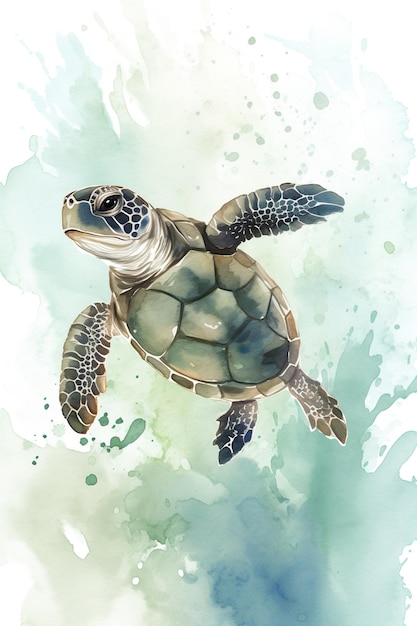Peinture de tortue à l'aquarelle drôle IA générative