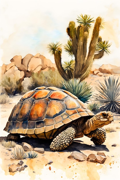 Une peinture d'une tortue dans le désert