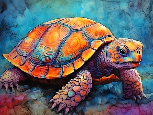 Photo une peinture d'une tortue sur fond bleu