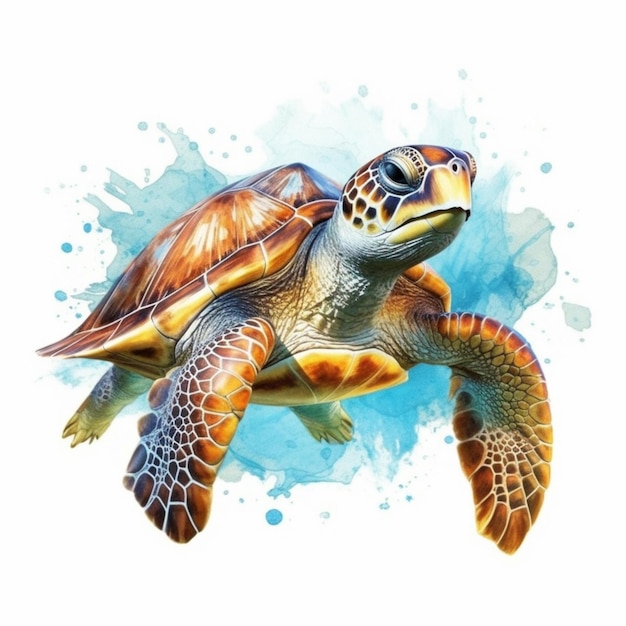 peinture d'une tortue de mer avec un fond bleu ai générative