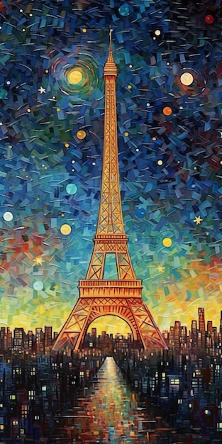 Peinture de la tour Eiffel à Paris la nuit