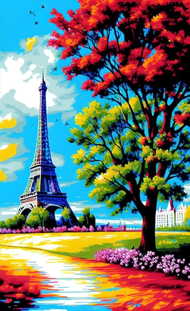 Une peinture d'une tour eiffel à paris