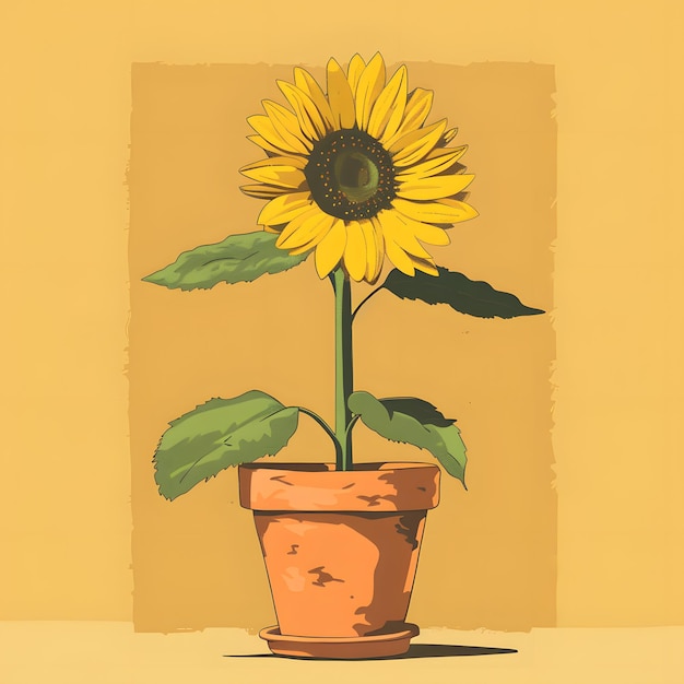 une peinture d'un tournesol avec une feuille verte