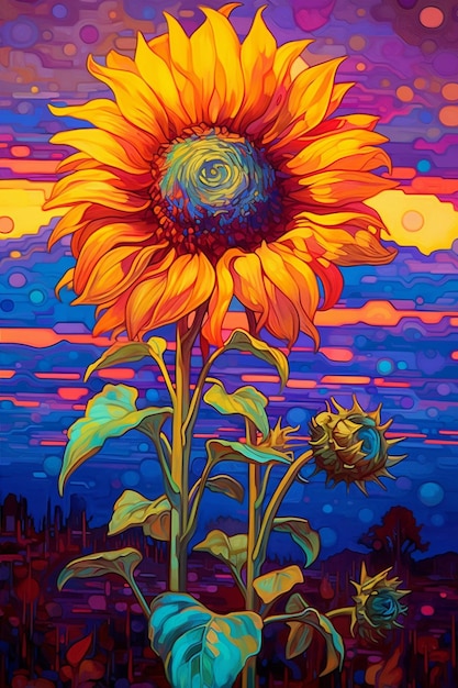 Une peinture d'un tournesol avec le mot soleil dessus