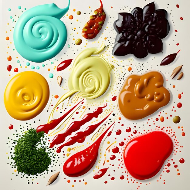 Photo une peinture avec des traits de différentes sauces et condiments