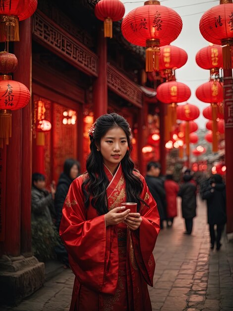 Photo une peinture très captivante représentant la célébration du nouvel an chinois