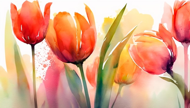 Une peinture de tulipes avec un fond rose et le mot tulipes dessus.