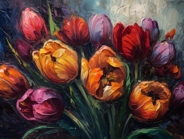 Une peinture de tulipes avec le mot tulipes dessus.