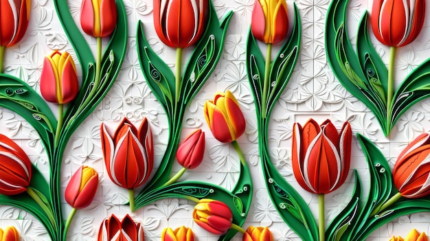 Peinture de tulipes rouges et jaunes sur fond blanc